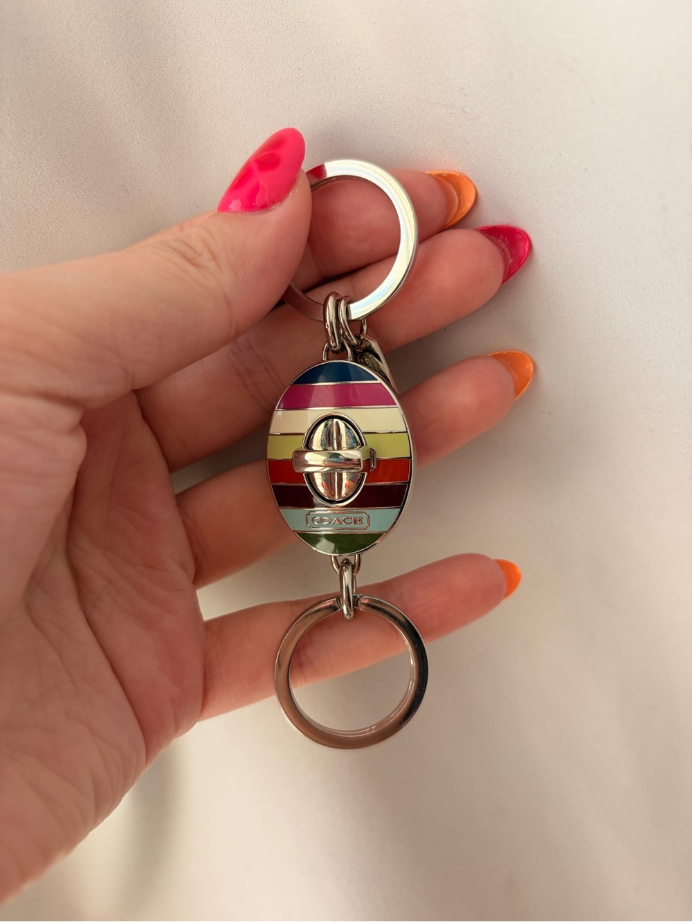 Coach Legacy Stripe Turnlock valet keychain 🌈✨ - Picture 1 of 3